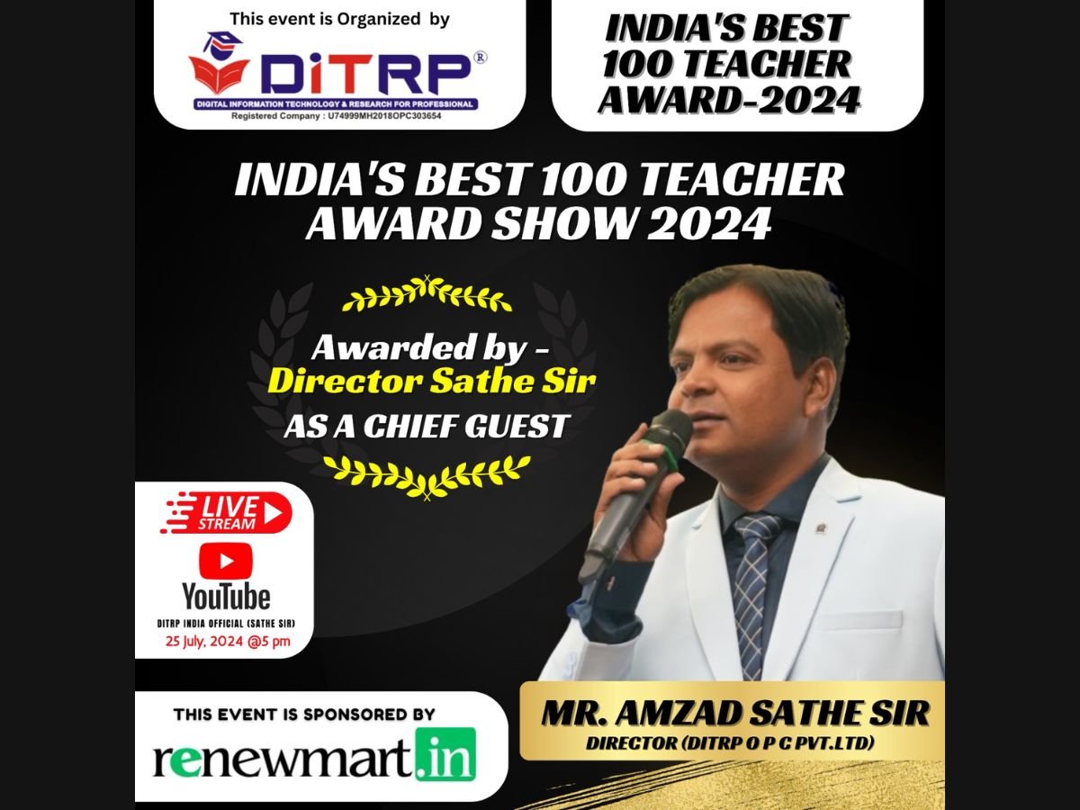 DITRP OPC Pvt Ltd to Honor India’s Best 100 Teachers Awards-2024 in Mumbai